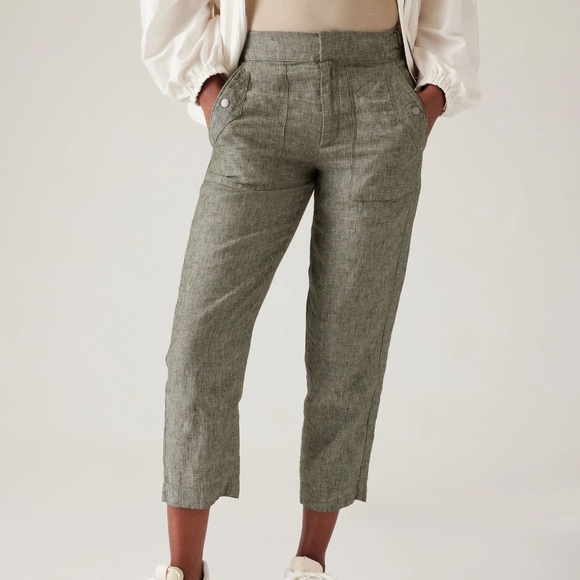 Athleta Pants - Athleta Voyager Cropped Linen Pants in Aspen Olive Size 6